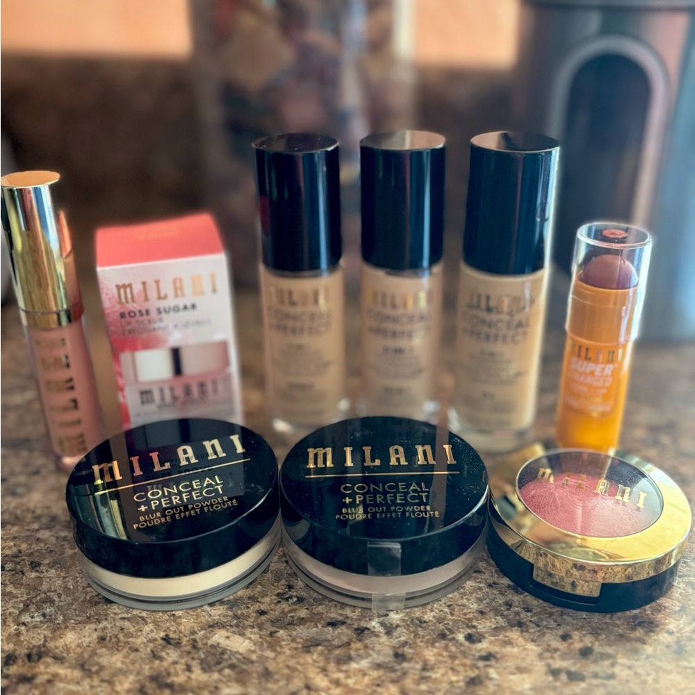 Foundation, blush, powder